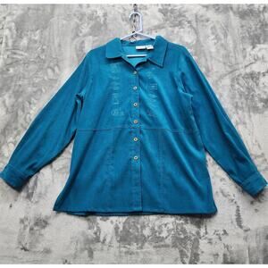 Vintage KORET Jacket Womens L Blue‎ Embroidered Faux Suede Long Sleeve Shacket